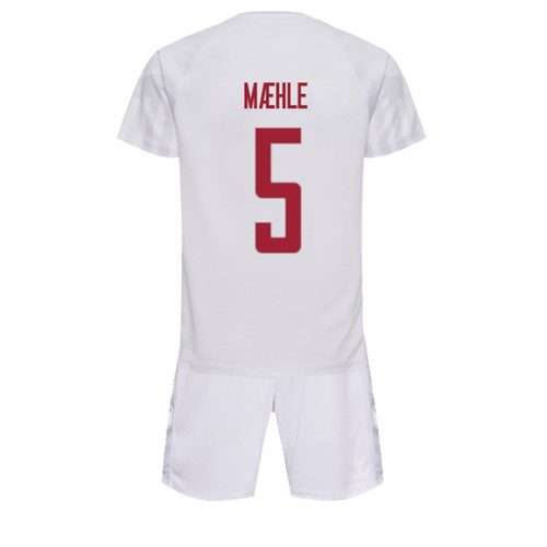 Fotballdrakt Barn Danmark Joakim Maehle #5 Bortedraktsett VM 2022 Kortermet (+ Korte bukser)